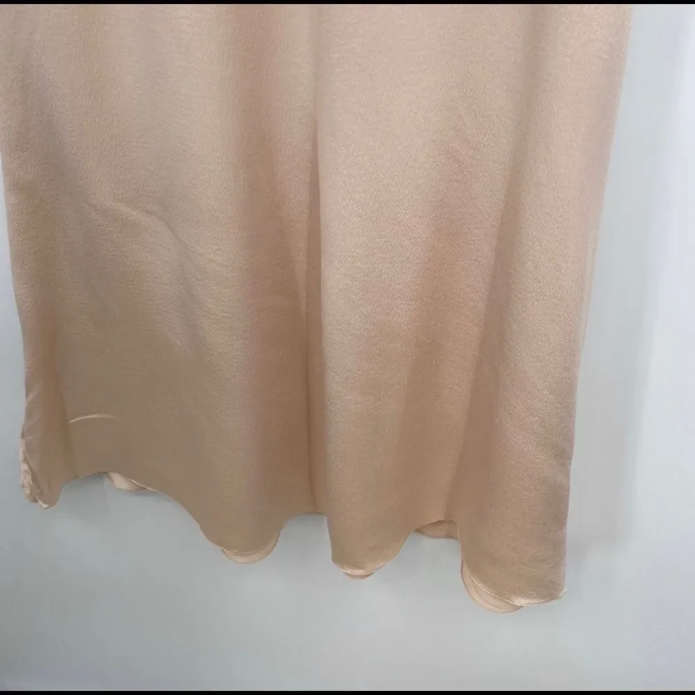 Ralph Lauren Gathered Silk Champagne Plunging Dress Short Sleeves Collared Gown - Picture 10 of 12